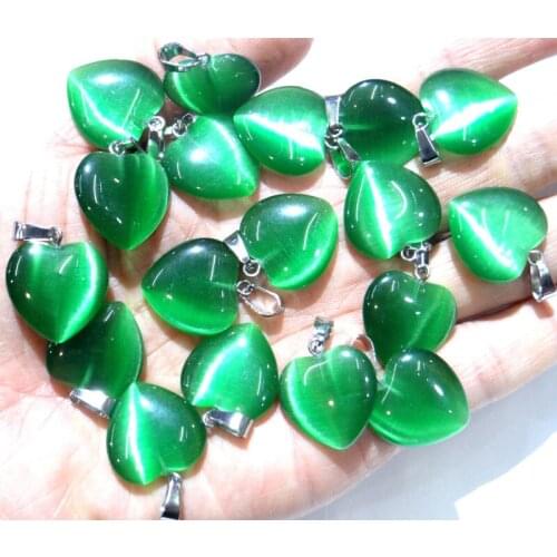 Natural stone aventurine Quartz Crystal tiger eye Opal Cat eyes heart pendants for diy jewelry making necklace Accessories30pcs