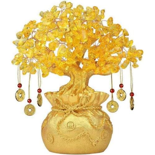 Natural Yellow Citrine Quartz Money Bag Tree Wealth Crystal Display