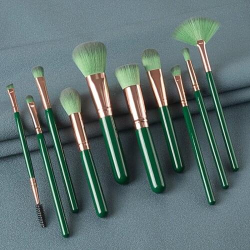 New 10pcs Green Wooden Handle Professional Foundation Blending Power Eyeshadow Contour Face Cosmetic Beauty Make Up Brush