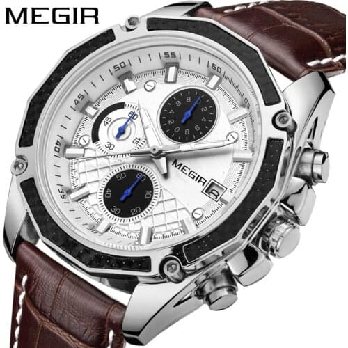 MEGIR 2021 New Classic Casual Sports Watch Three Eye Multifunction Chronograph Quartz Watches Erkek Saat Relogio Masculino