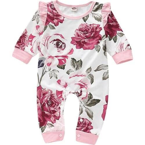 NEW Newborn Baby Clothes Boys Girls Flying sleeve lace Rompers Floral Printed Long Sleeve Cotton Kid Jumpsuit Playsuit Outfits