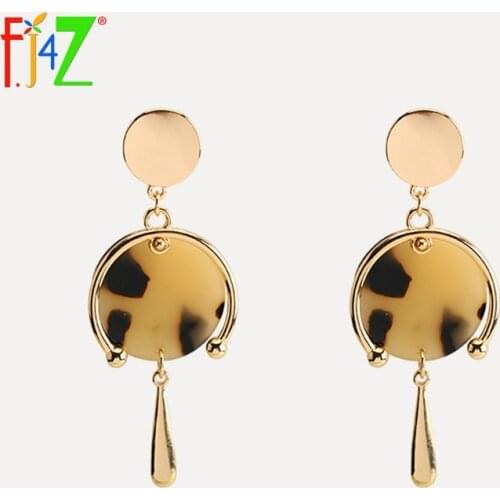 F.J4Z New arrival Fashion party show long Earrings geometric circle round leopard acrylic pendant dangle Earrings For Women