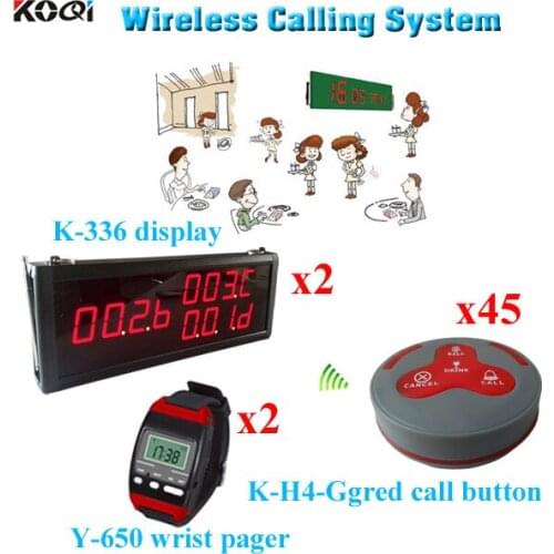 Office Counter System Fashion Nice Design Wireless Restaurant Pager (2 display 2 wrist watch 45 call button)