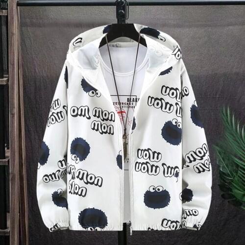 Plus Size 5XL-S Summer Fashion Print Thin Breathable Hooded Jackets Men Collections Simple Loose Casual Sun Protection Clothing