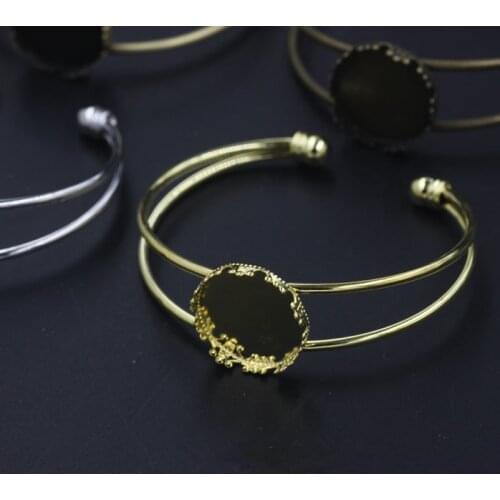 REGELIN High Qualtity 1pcs Fit 20mm Round Cabochon Bangle Base Setting Bracelet Blank Bezel Findings 65mm*60mm Bangle