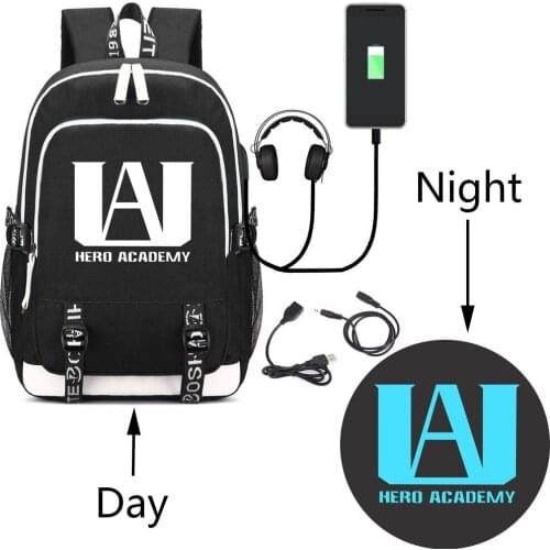 Cartoon My Hero Academia Backpack Bag w/USB Fashion Port /Headphone Rucksack Bag Teenager Student School Shoulder Laptop Bag