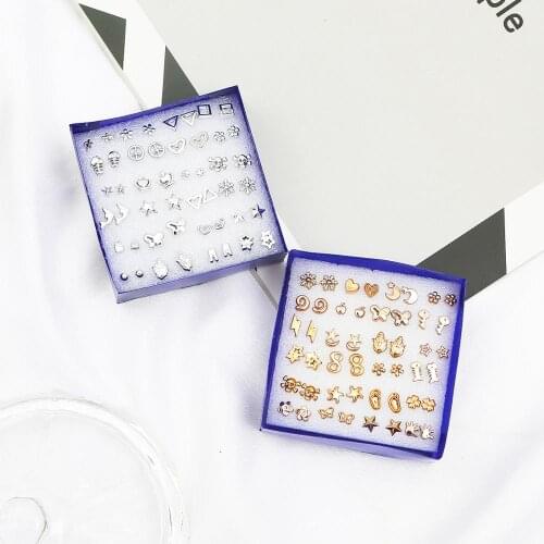 New Fashion 24Pairs/ Set Unisex Mix Styles Stud Earrings Set Women Men Metal Plated Earrings Moon Star Animal Studs Earring