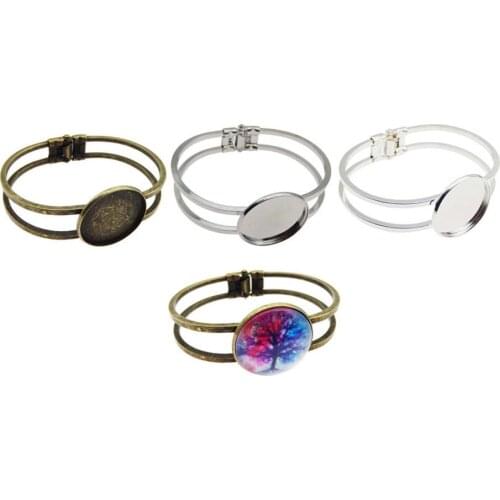 Charm 25mm Round Bangle Bracelet Setting Blank Cabochon Cameo Base Tray Bezel For DIY Jewelry Making Accessory Silver Color