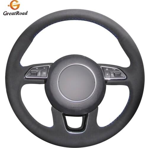 Hand-stitched DIY Black Suede Car Steering Wheel Cover for Audi Q3 2015-2018 Q5 2013-2017 Q7 2012-2015