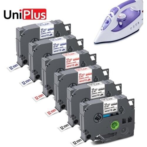 UniPlus 6pcs 12mm Fabric Labeling Tape fit for Brother P touch Label Printer Iron on Cloth TZe-FA3 TZeFA3R TZe FA231 Label Maker