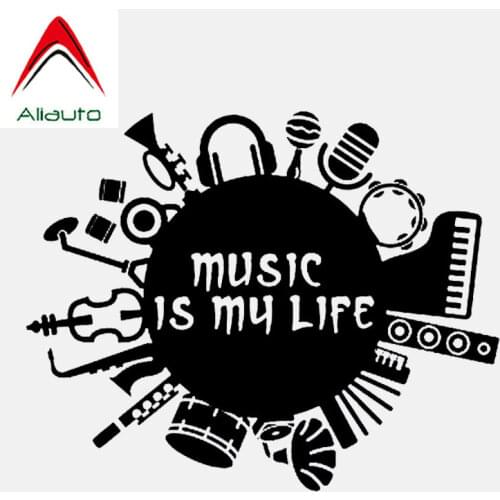 Aliauto Creative Car Sticker Music Is My Life Inscription Guitar Drum Contrabass Motorcycles Accessories Decal Vinyl,15cm*12cm
