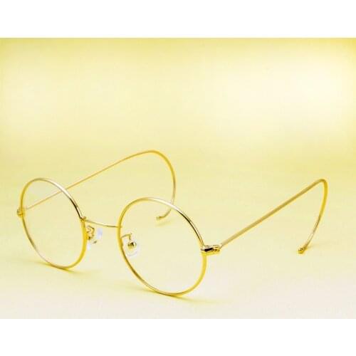 Vintage Round Men Eyeglass Gold Flexible Eyewear Frames Ultralight Retro Glasses Clear Lens Optical Myopia Spectacles