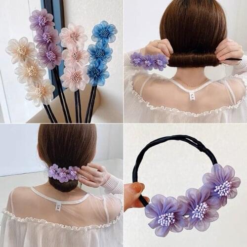 High Head Hair Women Flower Donut Maker Big Crystal Ribbon DIY Hair Style Making Tools Hair Accessories