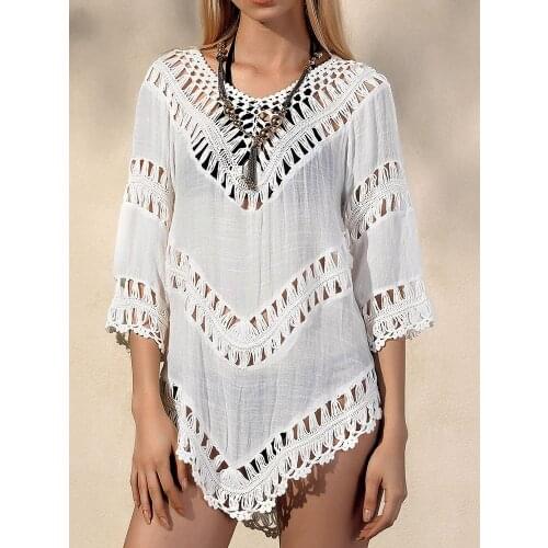 ZAFILLE Summer Hollow Out Sexy Dress White Bikini Cover Up Womens Dress Transparent Pareo Beach Swimsuit Cover Up Dress