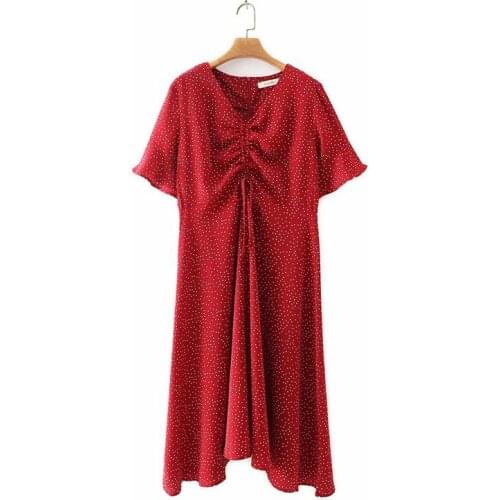 Plus size dress V-Neck flare sleeve dot red black chiffon summer dresses 2021 elegant casual womens dresses