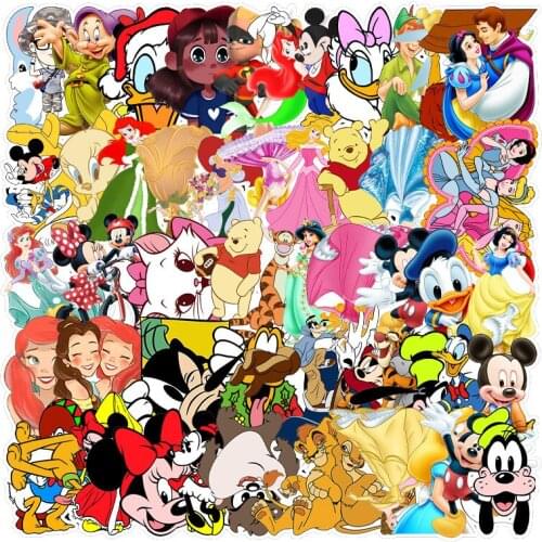 10/30/50Pcs/Pack Disney Mickey Cartoon anime Stickers Frozen Toy Story Winnie the Pooh Waterproof Skateboard Stiker Kids Toy
