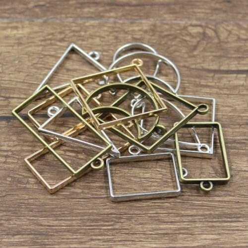 10pcs/set 4Colors Hollow Glue Blank Charms Geometric Figure Bronze Gold Silver Color Pendant Tray Bezel DIY Handmade Bezel Mold
