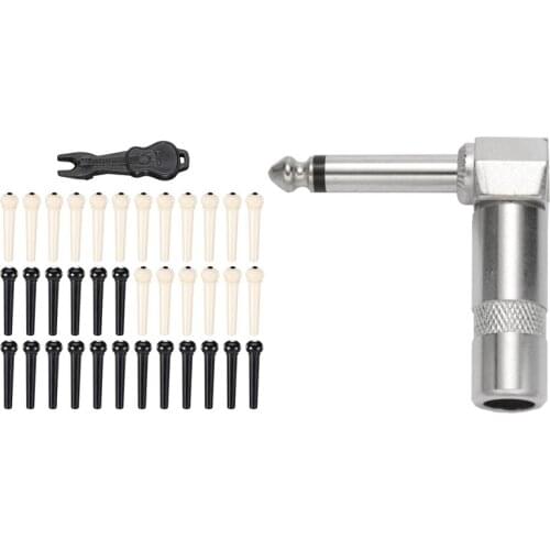 10 Pack Lot 6.3mm TS Right Angle MONO Phone Plug with 36Pcs Acoustic Guitar Bridge Pins Pegs in White and Black