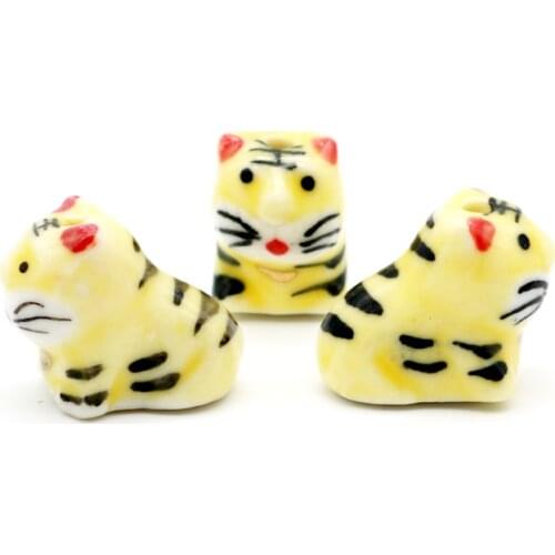 10pcs/lot 18*16mm Cute Tiger Shape Ceramic Beads Porcelain Beads Loose Spacer Beads Handmade DIY Jewelry Making Wholesale