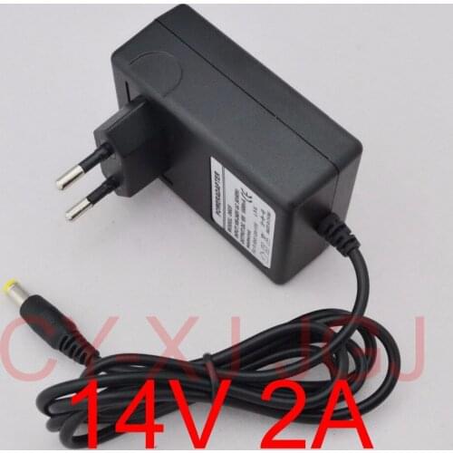 100PCS High quality 14V 2A AC 100V-240V Converter Adapter DC 14V 2A & 2000mA Power Supply EU Plug DC 5.5mm x 2.1-2.5mm