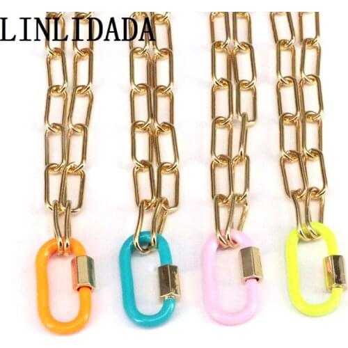 5Pcs Fashion enamel clasp necklace,colorful oval shape gold clasp component Fashion charm Plating chain necklace