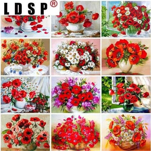 LDSP 5D DIY Diamond Painting Poppy Flower Cross Stitch Embroidery Full Square Round Rhinestone Mosaic Art Home Decoration