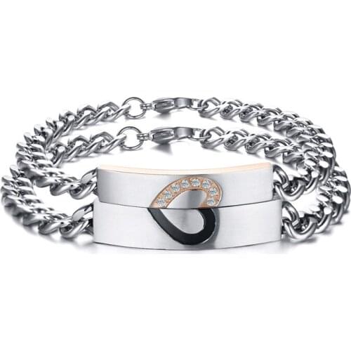 Designer Classic LOVE heart Cubic zirconia charm cuff bangle stainless steel jewelry couple bracelet for men and women