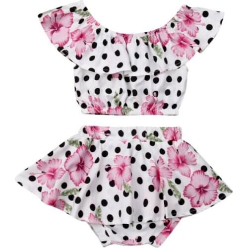 0-3Y Cute Newborn Baby Girl Off shoulder Crop Tops Polka Dot Tutu Skirted Shorts Bloomers 2PCS Outfits Summer Clothes