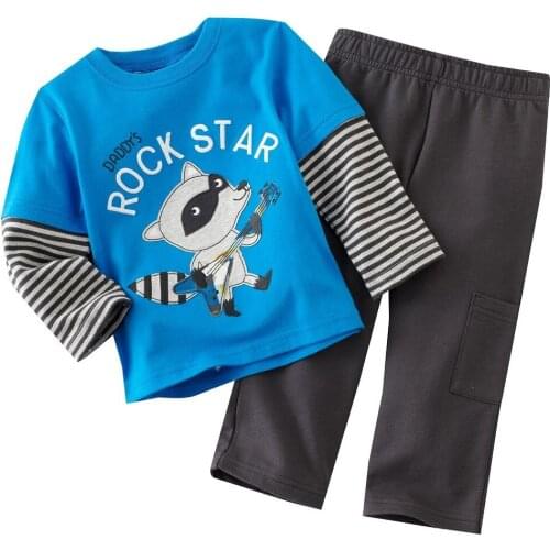 Racoon Childrens clothes Sets Baby Outfits BLUE Boys Suits Sets Baby Boys Clothes ROCK STAR