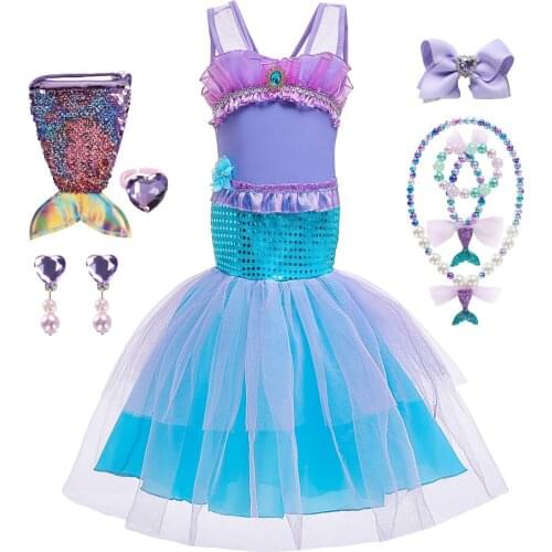 Toddler Little Mermaid Ariel Dress Baby Girl Shoulderoff Princess Costume Kids Cartoon Role Playing Carnival Performance Outfits
