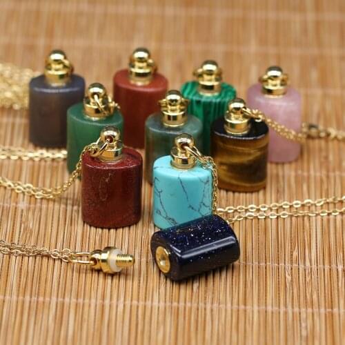 Essential Oil Diffuser Perfume Bottle Pendant Necklace Natural Tiger Eyes Stone Stainless Steel Jewelry for Women Gift 18x22mm