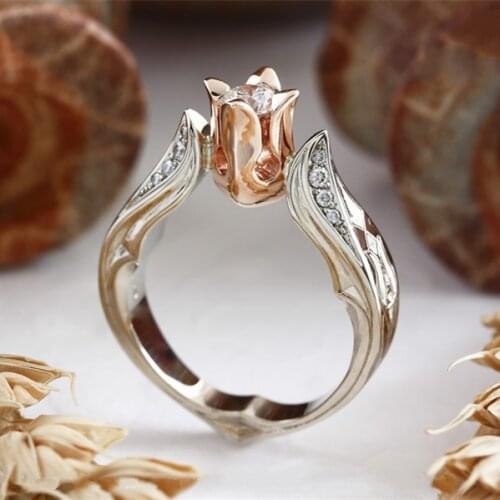 Elegant Inlaid AAA Zircon Rose Flower Princess Rings Luxury Chic Party Wedding Engagement Rings for Women Jewelry gift