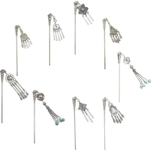 Elegant Lady Turquoise Tassel Chignon For Kimono Hanfu Headwear Stick Pin