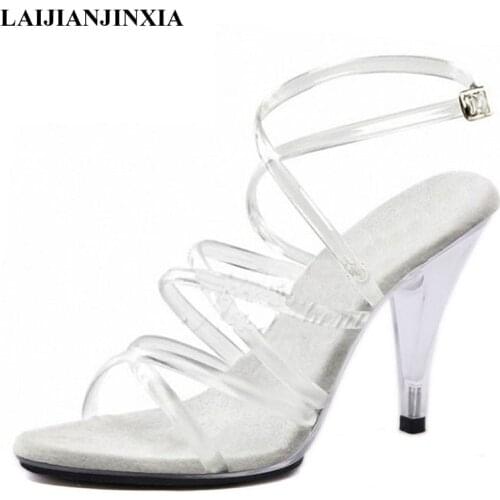 LAIJIANJINXIA New Platform Sexy Peep Toe Crystal Sandals Pole Dance Shoes 10 CM High Heels Women Fetish Shoes
