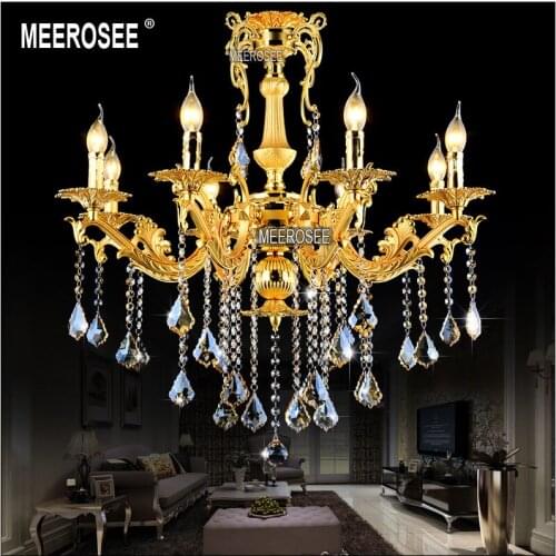 Gold Crystal Chandelier Lighting Fixture 8 Arms Classic Metal Chandelier Crystal Lustre Hanging Lamp for Foyer MD8676 L8