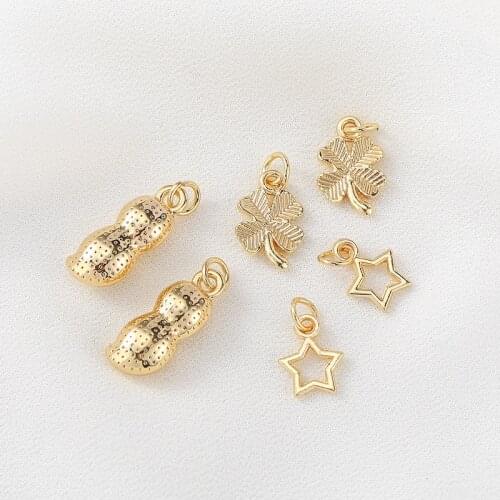 Copper Metal 14K Real Gold Plated Clover Peanut Star Charms Pendants High Quality For DIY Jewelry Findings Accessories wholesale