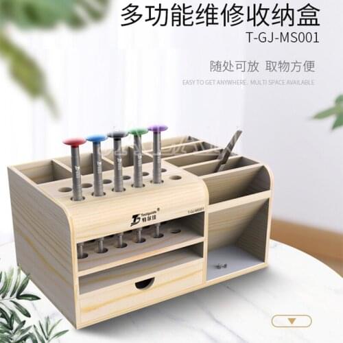 Multi Functional storage box Smartphone & tablet PC repair parts screw driver wire storage wooden box