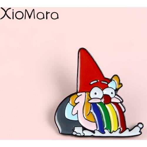 Vomitive Rainbow Dwarf Enamel Pins Funny Gnome Animated Cartoon Strange Town Badge Brooches Lapel Pin For Kids Gifts