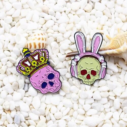Dress up for Halloween badge skull an crown Rabbit ear Skull Enamel Brooch Cartoon Lapel Pin Jewelry gifts for children