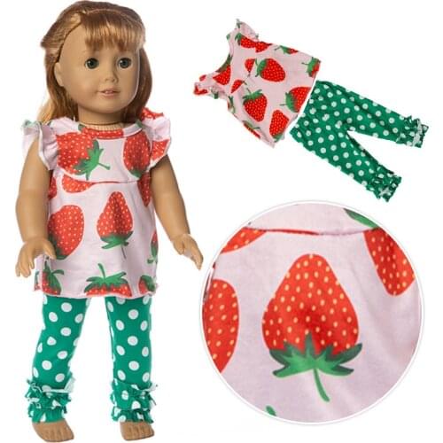 2019 New Strawberry print suit Fit for American Girl Doll Clothes 18-inch Doll , Christmas Girl Gift(only sell clothes)