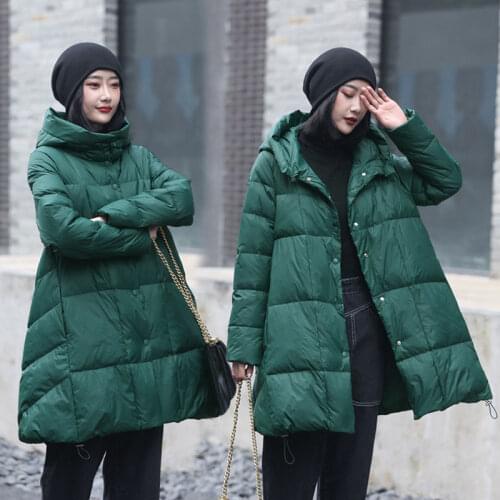 2020 New Winter Women Korean White Duck Down Jacket Female Thick Warm Coat Solid Hooded Skirt Mid-Long Oversize Parkas S144