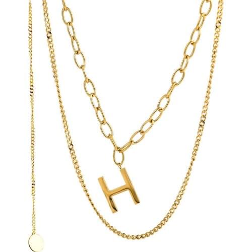 Titanium steel New fashion jewelry 2 layer H Letter Pendant choker chunky necklace nice gift for women girl