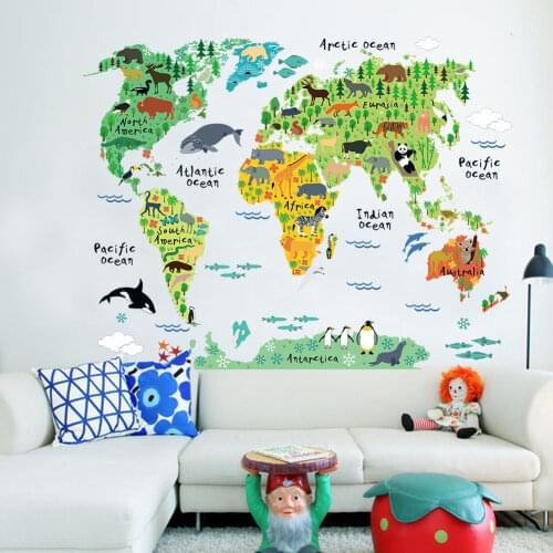 New Large CLOTHING EQUIPMENT World map childrens room decoration Wall sticker
