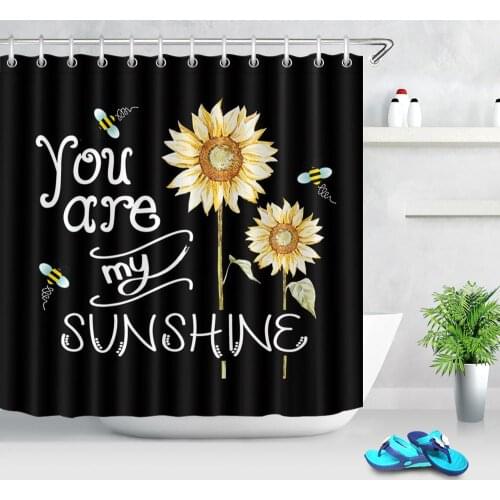 Bee Sunflower Shower Curtain You Are My Sunshine Cartoon Design Waterproof Polyester Bathroom Curtain For Bath Decor With Hooks