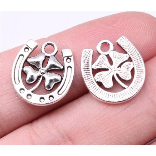 WYSIWYG 20pcs Charms 16x15mm Lucky Clover Horse Shoe Charms For Jewelry Making DIY Jewelry Findings Antique Silver Color Charms