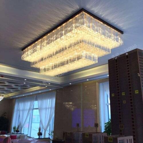 Rectangular luxury large engineering lights hotel lobby lights sales department hall crystal lamp villa ceiling lamp custom