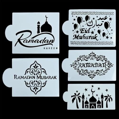 Ramadan Decoration Cake Mold Eid Mubarak Baking Tools Mould Spray Stencils Template Muslim Islamic DIY Festival Party Supplies