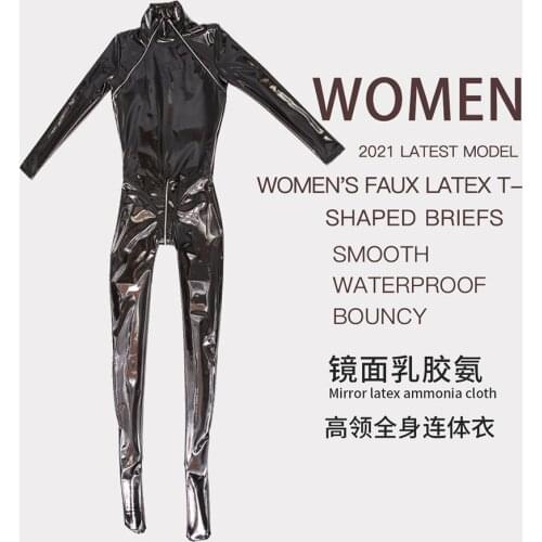 Plus Size Wet Look Shiny PVC Jumpsuit Zipper Open Crotch PU Catsuit Faux Leather Tights Bodycon Jumpsuits Performance Clubwear