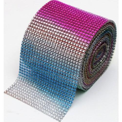 REDJCK 1\5\10 Yards 12 cm Width Rhinestone Mesh DIY Material Plastic Crystal Diamond Mesh Wrap For Home Table Party Decoration