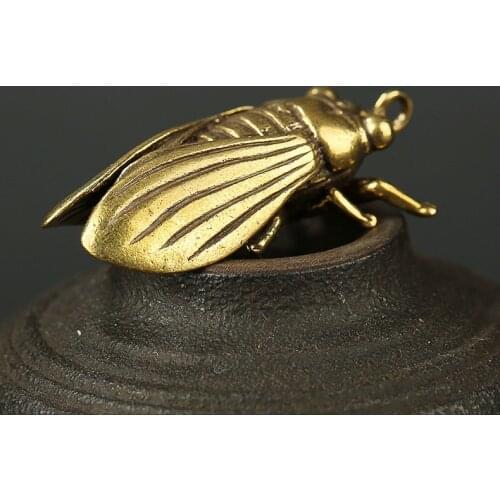 Handmade Pure Brass retro cicada craft DIY jewelry ornament portable Keychain Pendant Miniature gift m016